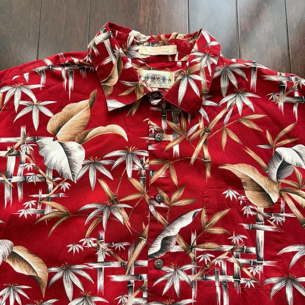 Campia Moda Men's Short Sleeve Hawaiian Shirt Cotton XL Red Tropical Floral - Picture 2 of 6
